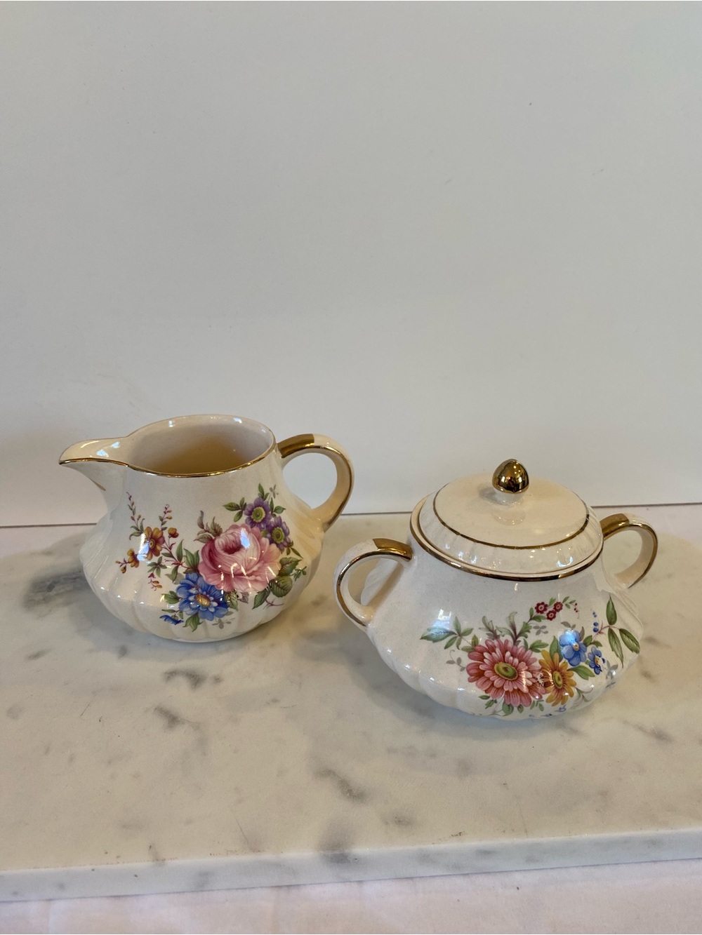 Vintage Mid-Century Modern Heatmaster Made In England Floral Cream & Sugar Set
